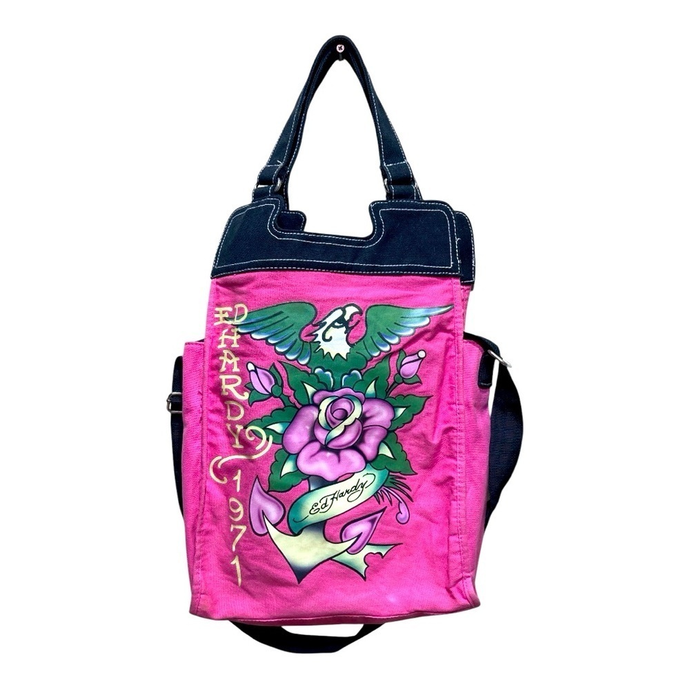 Vintage Ed Hardy Y2K Tote-Crossbody Canvas Bag